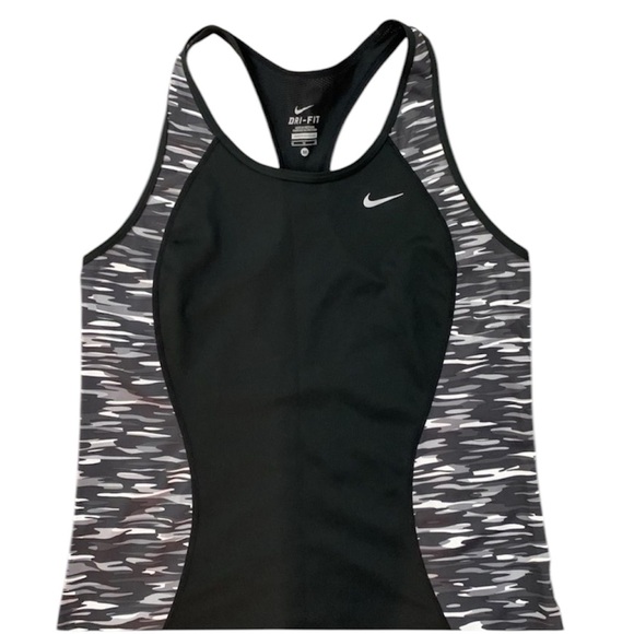 Nike Dri Fit Racerback Black White Camo Workout Athletic Tank Top Size Medium - Picture 3 of 8